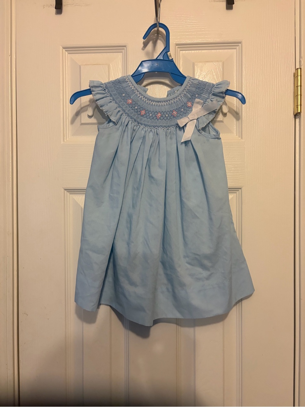 Classic Light Blue Smocked Baby👶🏻Girls'👧🏻Dress👗with Bow🎀Sz 9M